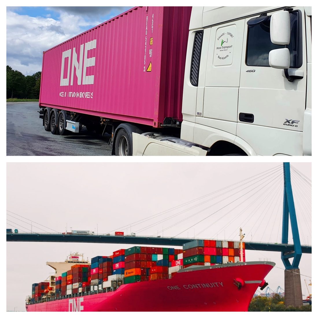 DAF von Maxi Transport mit ONE-Container im Hamburger Hafen